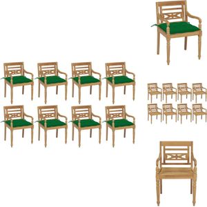 vidaXL Batavia Tuinstoelen Set - Teakhout - 8 stoelen met kussens - Tuinstoel