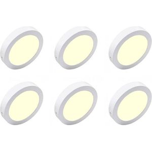 LED Downlight 6 Pack - Opbouw - Rond 18W - Warm Wit 3000K - Mat Wit Aluminium - Ø225mm