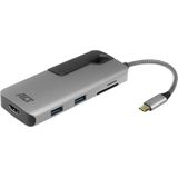 ACT USB-C multiport adapter voor 1 HDMI monitor, 1x USB-C, 2x USB-A, kaartlezer AC7021