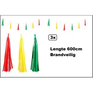 3x Guirlande tassel rood/geel/groen 6 meter - BRANDVEILIG - Carnaval thema party festival evenement