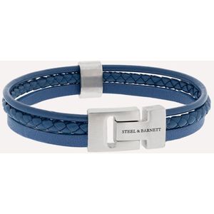 STEEL & BARNETT ® - Leren armband - heren - Leren Armband Casual Cole Blauw - Blauw - 18.5 CM
