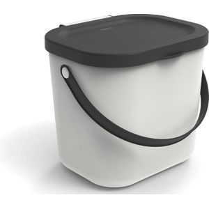 Rotho Albula Bioafvalbak 6l met deksel en handvat voor de keuken, Kunststof (PP) BPA-vrij, wit/antraciet, 6l (23.5 x 20.0 x 20.8 cm)