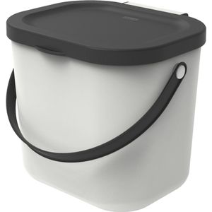 Rotho Albula Bioafvalbak 6l met deksel en handvat voor de keuken, Kunststof (PP) BPA-vrij, wit/antraciet, 6l (23.5 x 20.0 x 20.8 cm)