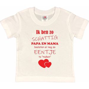 Shirt Aankondiging zwangerschap Ik ben zo schattig papa en mama besloten er nog zo eentje te ""maken"" | korte mouw | wit/rood | maat 86/92 zwangerschap aankondiging bekendmaking