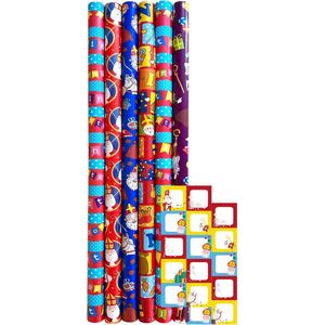 Sinterklaas cadeaupapier - Sinterklaaspapier Pakpapier inpakpapier - 3 meter x 70 cm - 6 rollen - Incl. 20 Sint Naamstickers