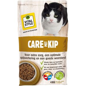 VITALstyle Care Met Kip - Kattenbrokken - Gevarieerde Voeding Voor Een Levenlustige Kat - Met o.a. Peterselie & Smalle Weegbree - 4 kg