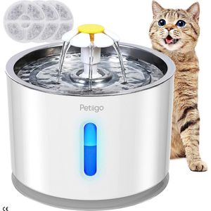 Hydratatiedeluxe voor je Vierpotige Vrienden: Kattenfontein van Roestvrij Staal - BPA-vrij, Inclusief 3 Filters, LED-display en 2,4 L Capaciteit voor Zowel Katten als Honden