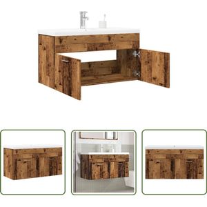 The Living Store Wastafelkast met ingebouwde wasbak oud houtkleurig - Badkamermeubel - Wastafelkast - Badkamerinrichting - Houten Wastafel - Vintage Badkamer