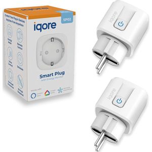 Iqore® Slimme stekker - 16A - Energiemeter - Stekker met timer - Smart plug - WiFi schakelaar - Tijdschakelaar - Smartplug - Tussenstekker - Google Home, Alexa - Gratis Smart Life App - 2 stuks