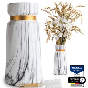 Atraciete Vaas voor pampasgras, van hoogwaardig keramiek, met cleaningsspons en e-book, als moderne bloemenvaas in wit-goud, grote vaas in marmerlook, vaas wit