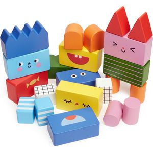 Kikkerland Stappel en mix bouw blokken - 22 blokken - hout speelgoed vanaf 2 jaar - Kinderspeelgoed