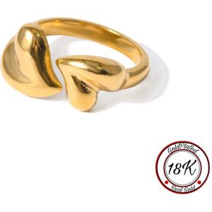 Borasi Heart Ring | Hartjes Ring | 18K Goldplated | Verstelbare Ring | Dames Ringen | Vrouwen Sieraden | Elegante Ring | Koppel Ring | Luxe Sieraden | Cadeau Voor Haar | Verjaardag Cadeau | Luxe Geschenkzakje | Moederdag Cadeautje |