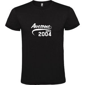 Zwart T-Shirt met “Awesome sinds 2004 “ Afbeelding Wit Size XS