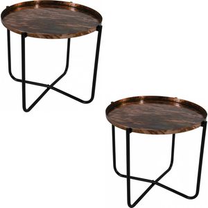 Lesli Living - Ronde Bijzettafels - Koper/Zwart - Metaal - 2x Stuks
