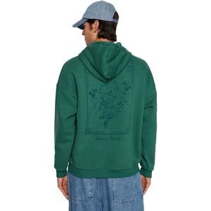 Trendyol Groene Oversized/Wijde Snit Capuchon Pofmouw Print Binnenkant Fleece/Warme Sweatshirt Tmnaw24Sw00100