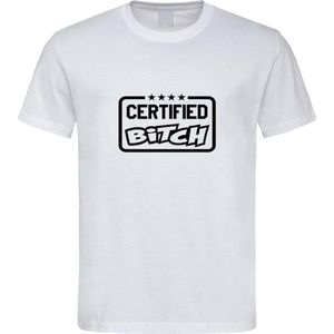 Wit T shirt met zwart "" Certified Bitch "" print size S