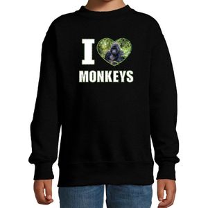 I love monkeys sweater met dieren foto van een Gorilla aap zwart voor kinderen - cadeau trui apen liefhebber - kinderkleding / kleding 122/128