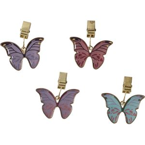 Decoris tafelkleedgewichtjes/hangers - 4x - vlinder - metaal - paars