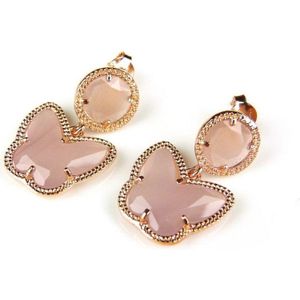 Zilveren oorringen oorbellen roos goud verguld Model Butterfly met roze stenen
