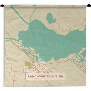 Wandkleed - Wanddoek - Vintage - Langwarder Wielen - Kaart - Stadskaart - Plattegrond - 60x60 cm - Wandtapijt