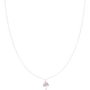 OOZOO Jewellery - Zilverkleurig/rode ketting met een paddenstoel bedeltje - SN-2045