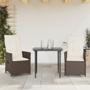 vidaXL Tuinstoelen 2 st verstelbaar met kussens poly rattan bruin - Tuinstoel - Tuinstoelen - Tuin Stoel - Terrasstoel