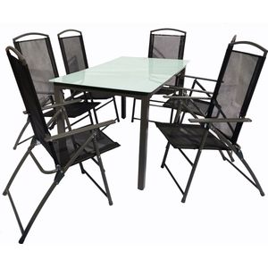 VCM 5-delige tuinmeubelen Zitgroep Glazen Tafel Stoelen Hoge Rug Set 140M 5-delige tuinmeubelen Zitgroep Glazen Tafel Stoelen Hoge Rug Set 140M