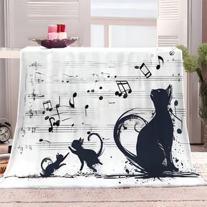 Zwarte Kat Muzieknoot Fleece Deken 180 x 220 cm - Super Zacht en Warm