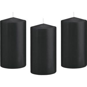8x Zwarte cilinderkaars/stompkaars 8 x 15 cm 69 branduren - Geurloze kaarsen - Woondecoraties