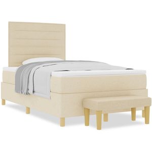 vidaXL - Boxspring - Bed - met - Matras - & - Bank - Crème - 120x190 - cm - Stof