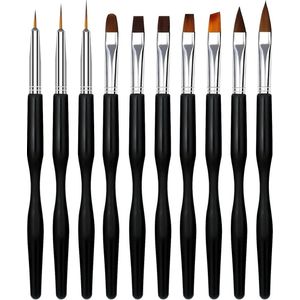 Nail Art Pen Nagel Penselen Brush Set voor Gellak Gel Polish Professional 10 STKS, Liner/Flat/Rond/Acryl/Hoek/3D UV Dun Pennen Kit Fijne Borstel DIY Decoratie Tools