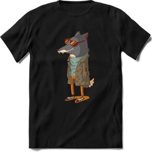 Casual vos T-Shirt Grappig | Dieren honden Kleding Kado Heren / Dames | Animal Skateboard Cadeau shirt - Zwart - M