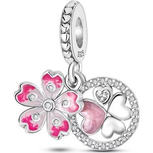 Geluksbedel Klavertje Vier - Bloem - Voor Bedelarmband - Zilver - RomyStones