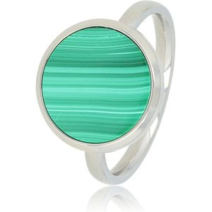 My Bendel - Ring zilver met ronde grote Malachite - De aderen in deze groene stenen ring geven de ring een levendige en warme uitstraling - Met luxe cadeauverpakking