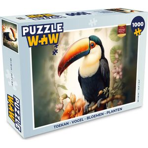 Puzzel Toekan - Vogel - Bloemen - Planten - Legpuzzel - Puzzel 1000 stukjes volwassenen