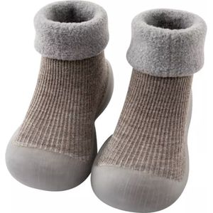 Fleece anti-slip schoentjes - Sok sloffen - Eerste loopschoentjes van Baby-Slofje - Effen grijs - Maat 20/21