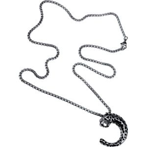 60cm x 3mm Jasseron Ketting + Panterkop Hanger Unisex - RVS - Panterkop-Hanger Ketting - Dames - Heren