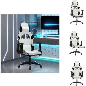 vidaXL Gamingstoel - Massagefunctie - Verstelbare rugleuning en voetensteun - Stevig en stabiel - Wit/Zwart - 64x60x(117-127) cm - Bureaustoel