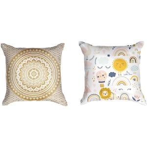 Ulticool - Kussenhoes - Regenboog Dieren Kinderkamer Mandala Hippie - Set van 2 Kussens Exclusief Kussenvulling - Sierkussens 45x45 cm - Sierkussenhoes Accessoires - Kussentjes Bank Pasen Decoratie Woonkamer Slaapkamer Kinderkamer Babykamer - Goud