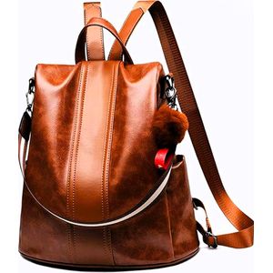 Manks Collections ® Purse-backpack handbag - Anti-theft PU Leather Backpack Purse - Multi-function Women Backpack - PU leer Waterdicht en Duurzaam - Bruin rugzak