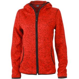 James and Nicholson Dames/dames Gebreide Fleece Hoodie (Rood gemeland/zwart)