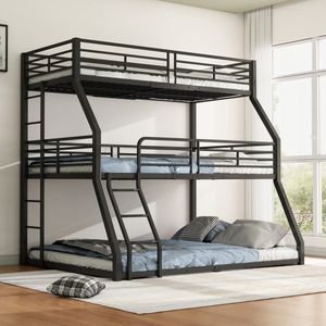 Sweiko Stapelbed, 90*200+120*200+140*200 cm, metalen bedframe, driedubbel stapelbed, zonder matras, zwart