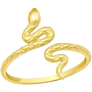 Joy|S - Zilveren slang ring - verstelbaar (maat 7: zie omschrijving) - aanschuifring - 14k goudplating