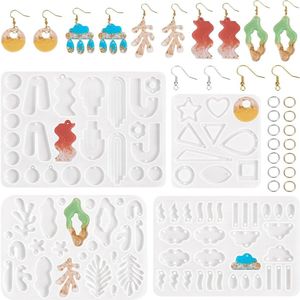 Koraal UV-harsvormen onregelmatige siliconen sieraden maken gietvormen met open springringen oorbelhaken voor knutselen sieraden maken decoratie 4 stuks