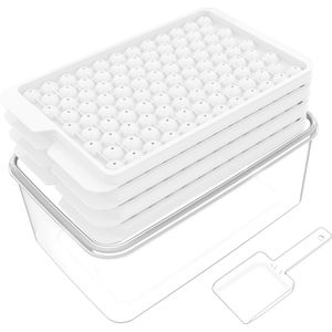 Mini-ijsblokjesbakken vriezer (4-pack), kleine ijsblokjesbakken met deksel en container, 104 x 4 stuks gemalen ijsblokjesbakken, Easy Release BPA-vrij