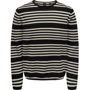 Only & Sons- Trui heren - Lange mouwen ronde hals- Zwart strepen- Onsoby-Stripe- Black/Antique white- Maat XXL