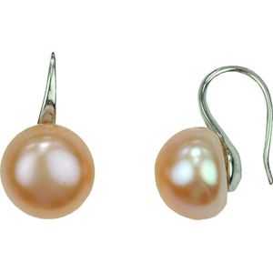 Zoetwater parel oorbellen Leis Peach - oorhangers - echte parels - zalm - sieraden zakje - cadeau voor haar - kerst cadeau - Moederdag cadeau