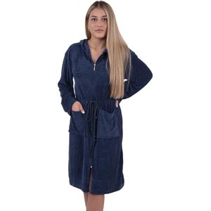 Dames Jersey Bamboe Badjas met Ritssluiting en Capuchon Marineblauw (S)