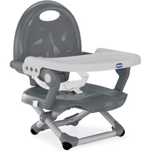 Stoelverhoger Pocket Snack - Verstelbare Kinderstoel - 3 Hoogtes - Lichtgewicht en Compact - Afneembaar Blad - Grijs