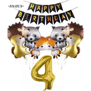 Snoes Ballonnen Bosdieren Extra – Dieren Feestpakket Cijferballon 4 - Kinderverjaardag Versiering